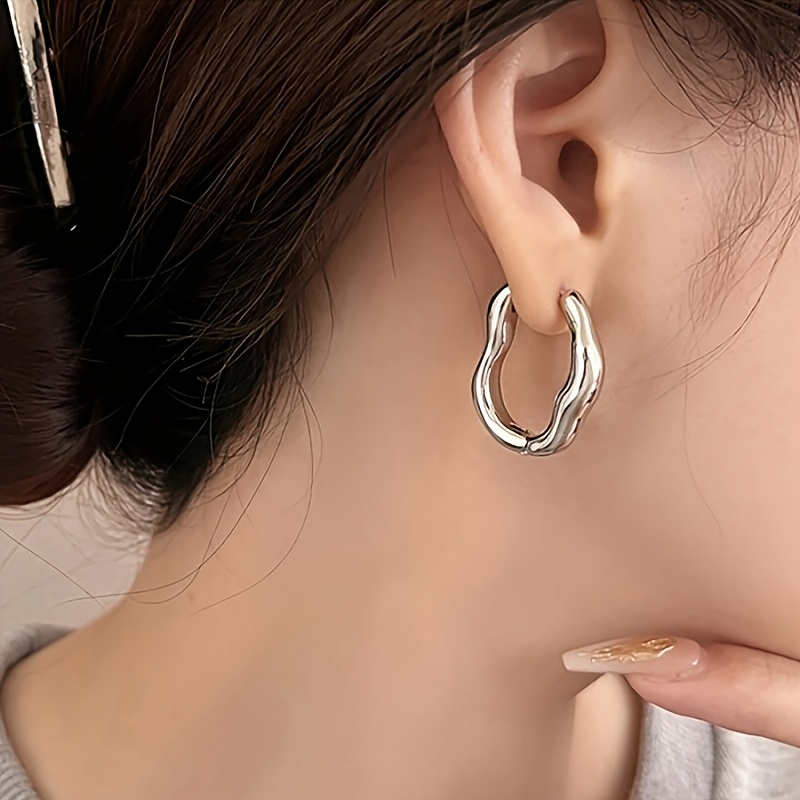 Copper Wave Hoop Earrings for Women Nickel Plating Daily Wear